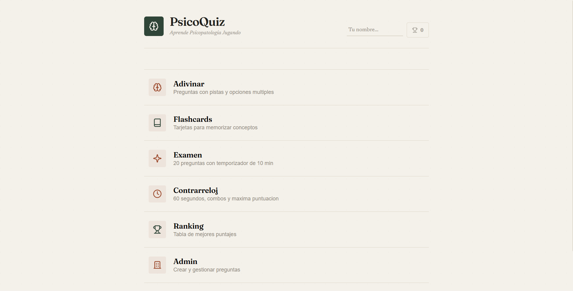 Aplicación PsicoQuiz